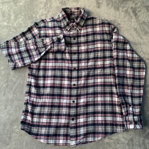 Plaid Flannel Shirt Button Down Collar LS Navy Red Gray Granola Streetwear Med